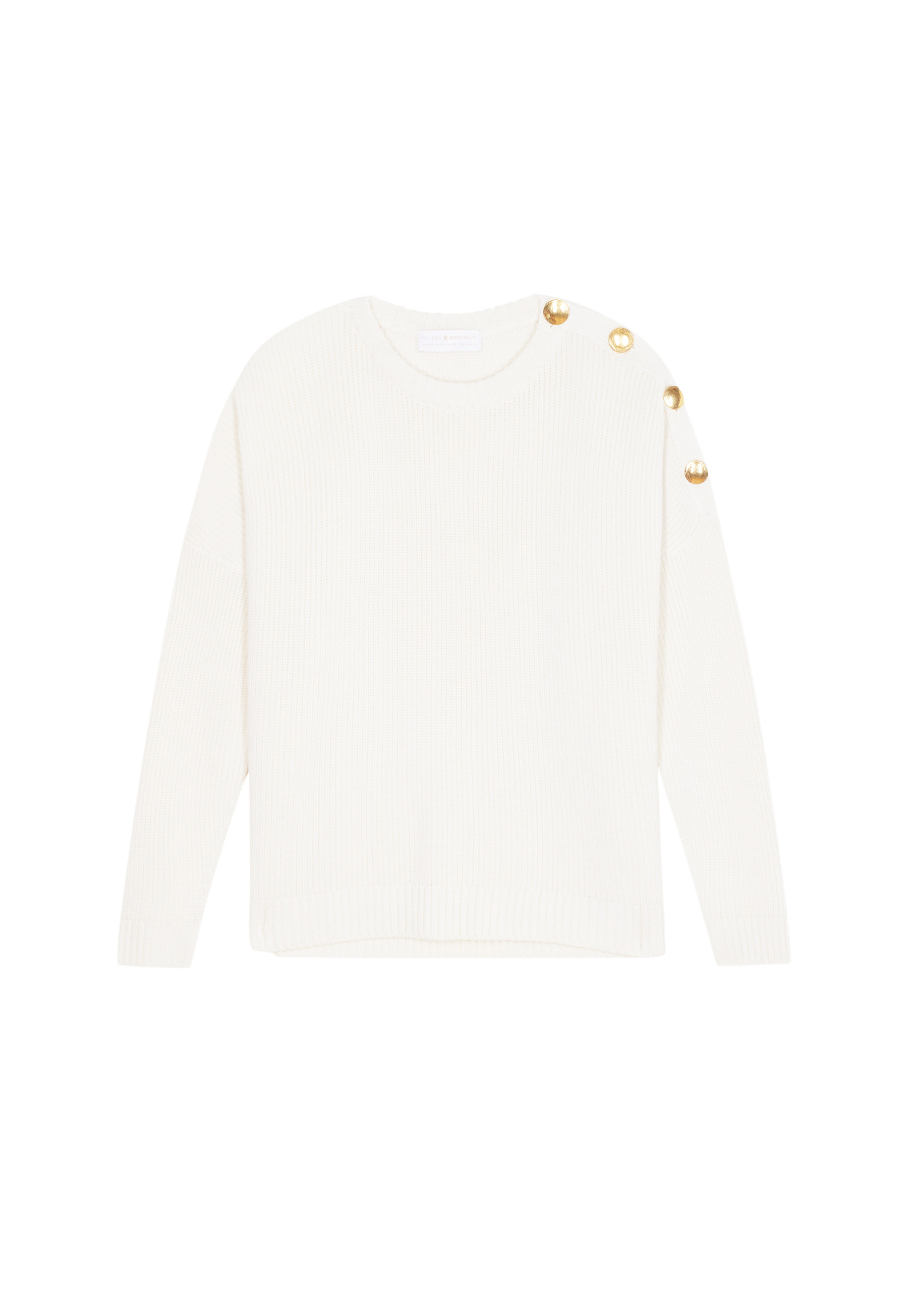 Pull col rond épaule boutonné en laine mérinos - Gao 7860 soleil - 89 Moutarde