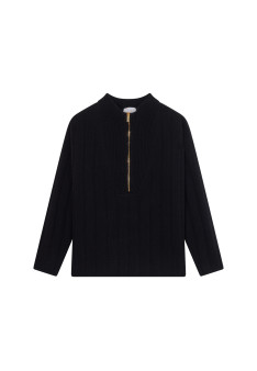 Zipped high-neck sweater in recycled cashmere and wool - Lodric