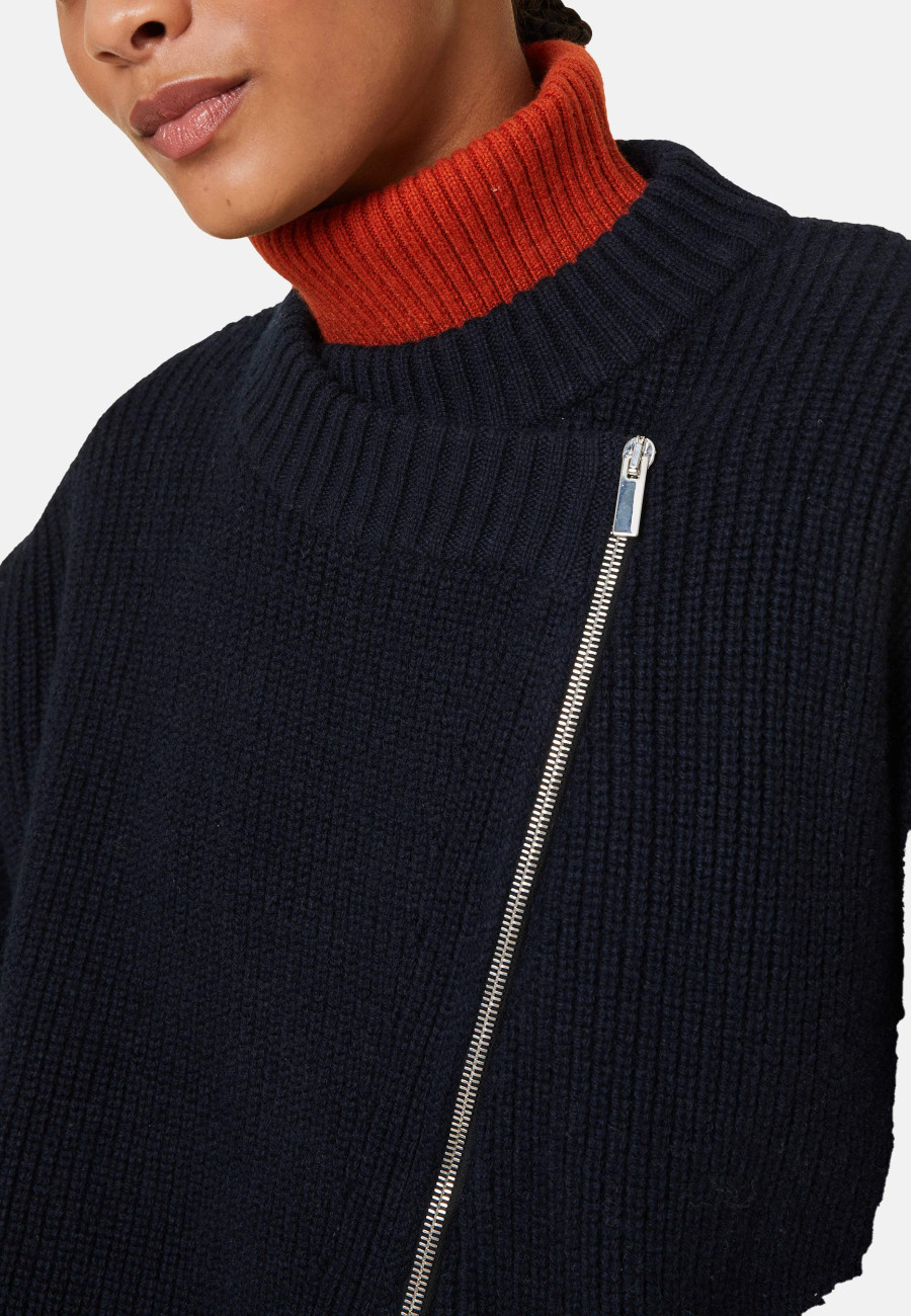 Jaqueta de gola redonda com zíper em lã e cashmere - Gwenn