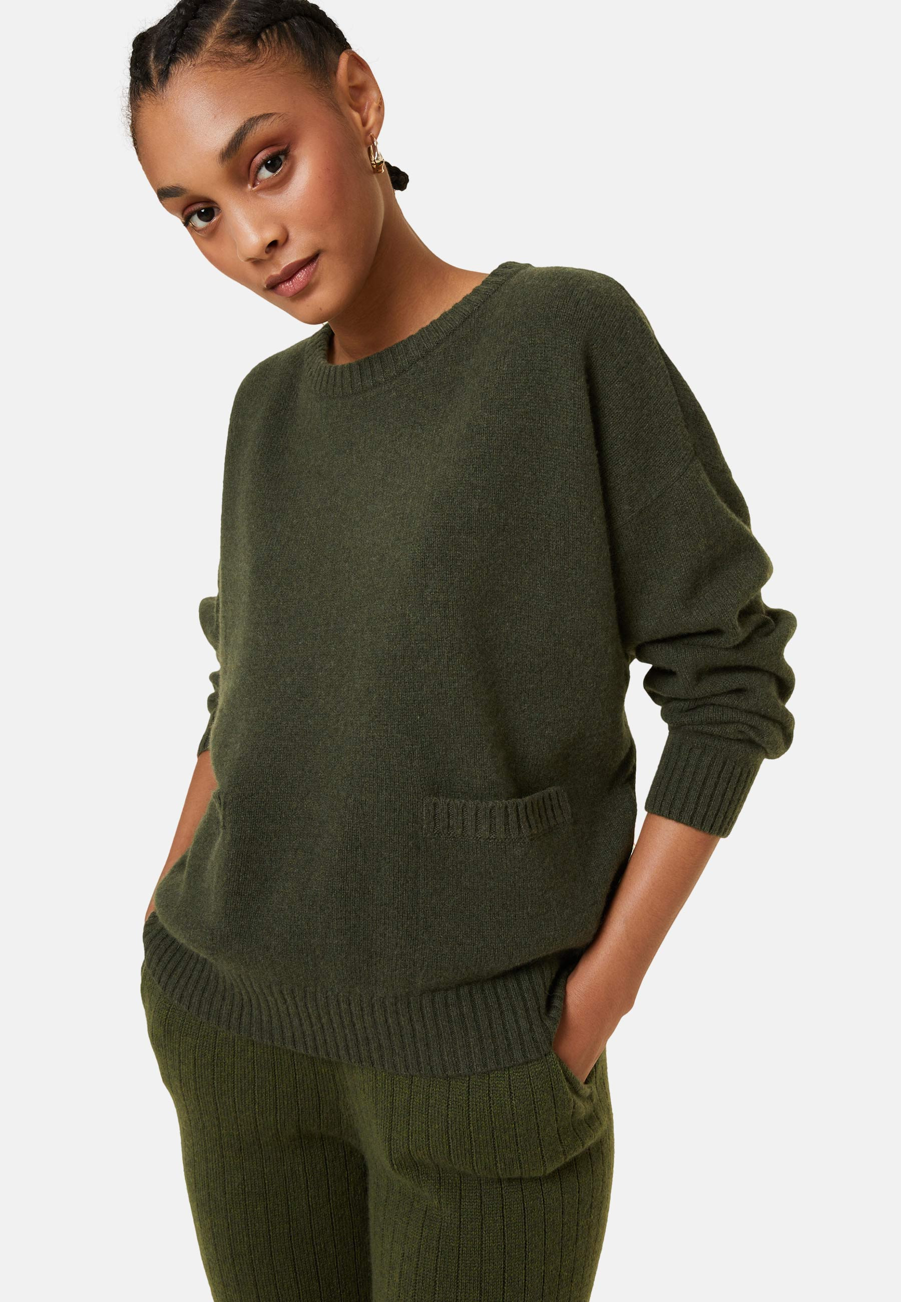 Pull ample à poches en cachemire et laine recyclés - Davina 7841 saphir - 06 Bleu moyen