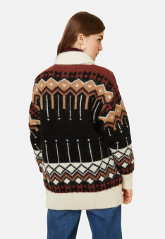 Veste zippée mi-longue à poches en laine cocon - Goia 7976 ecru/ecureuil/noir/camel - 01 Noir