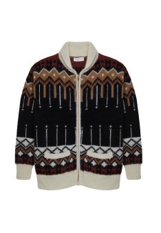 Veste zippée mi-longue à poches en laine cocon - Goia 7976 ecru/ecureuil/noir/camel - 01 Noir