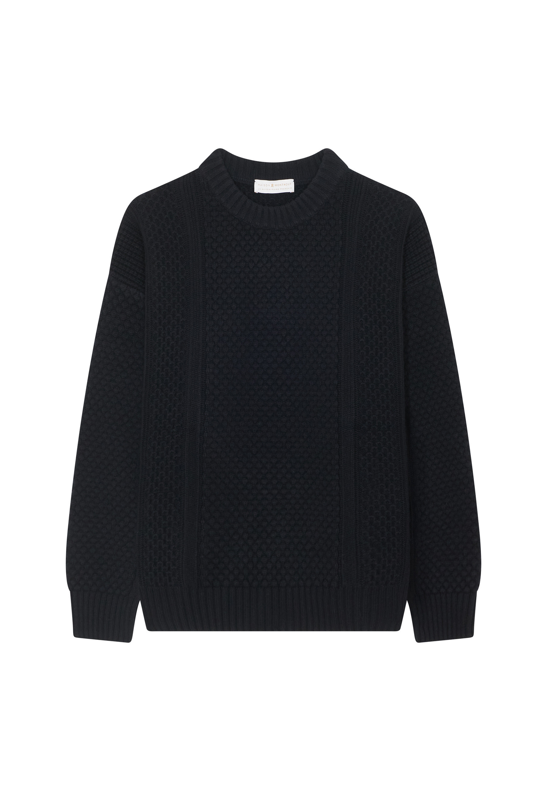 Round-neck waffle-knit sweater in wool and cashmere - Fall