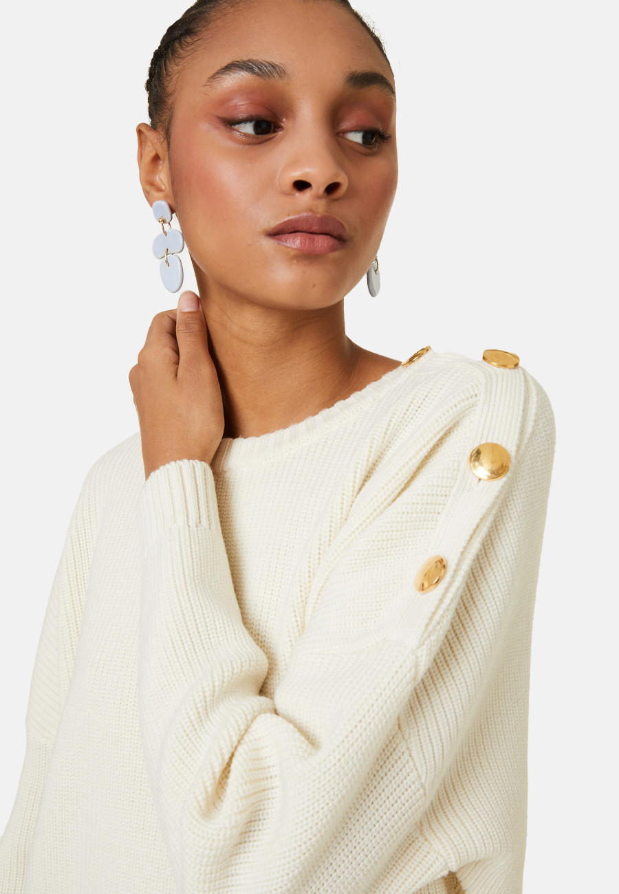 Merino wool round neck buttoned shoulder sweater - Gao