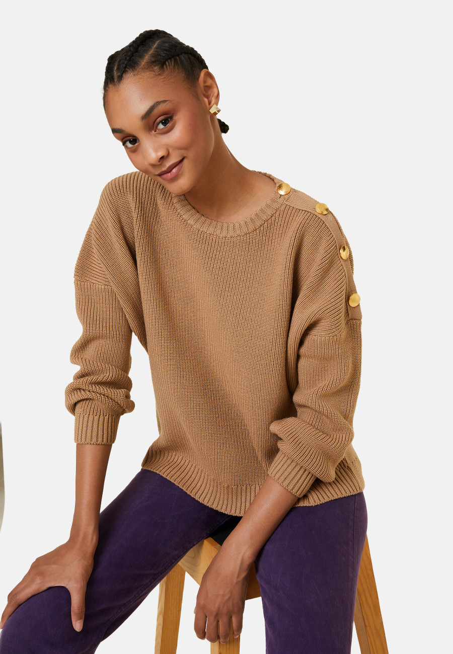 Merino wool round neck buttoned shoulder sweater - Gao