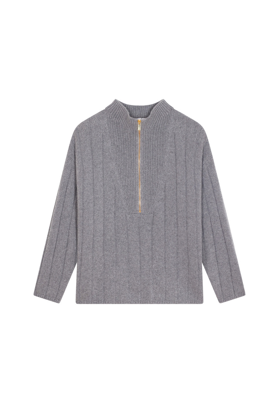 High-neck zipped cashmere blend sweater - Lodric