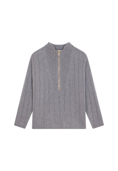 Pull col montant zippé en cachemire et laine recyclés - Lodric 7883 romance - 26 Rose foncé