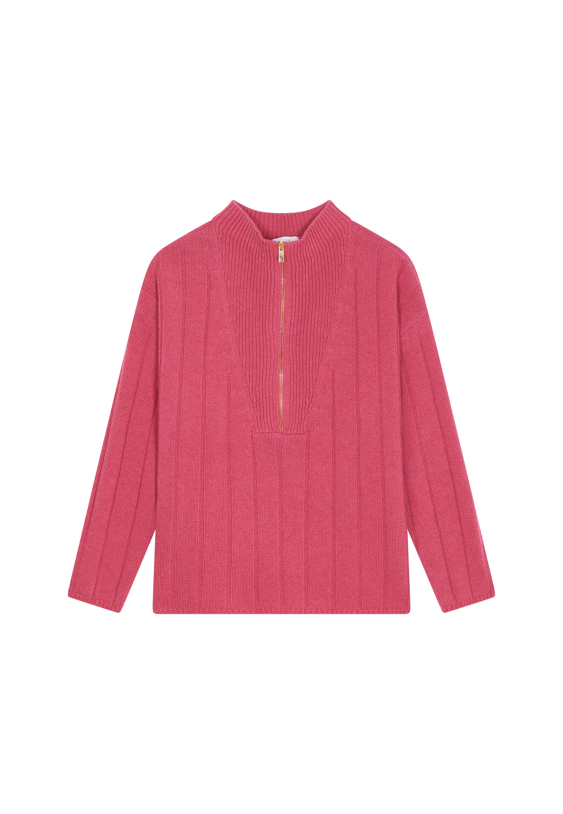 Pull col montant zippé en cachemire et laine recyclés - Lodric 7883 romance - 26 Rose foncé