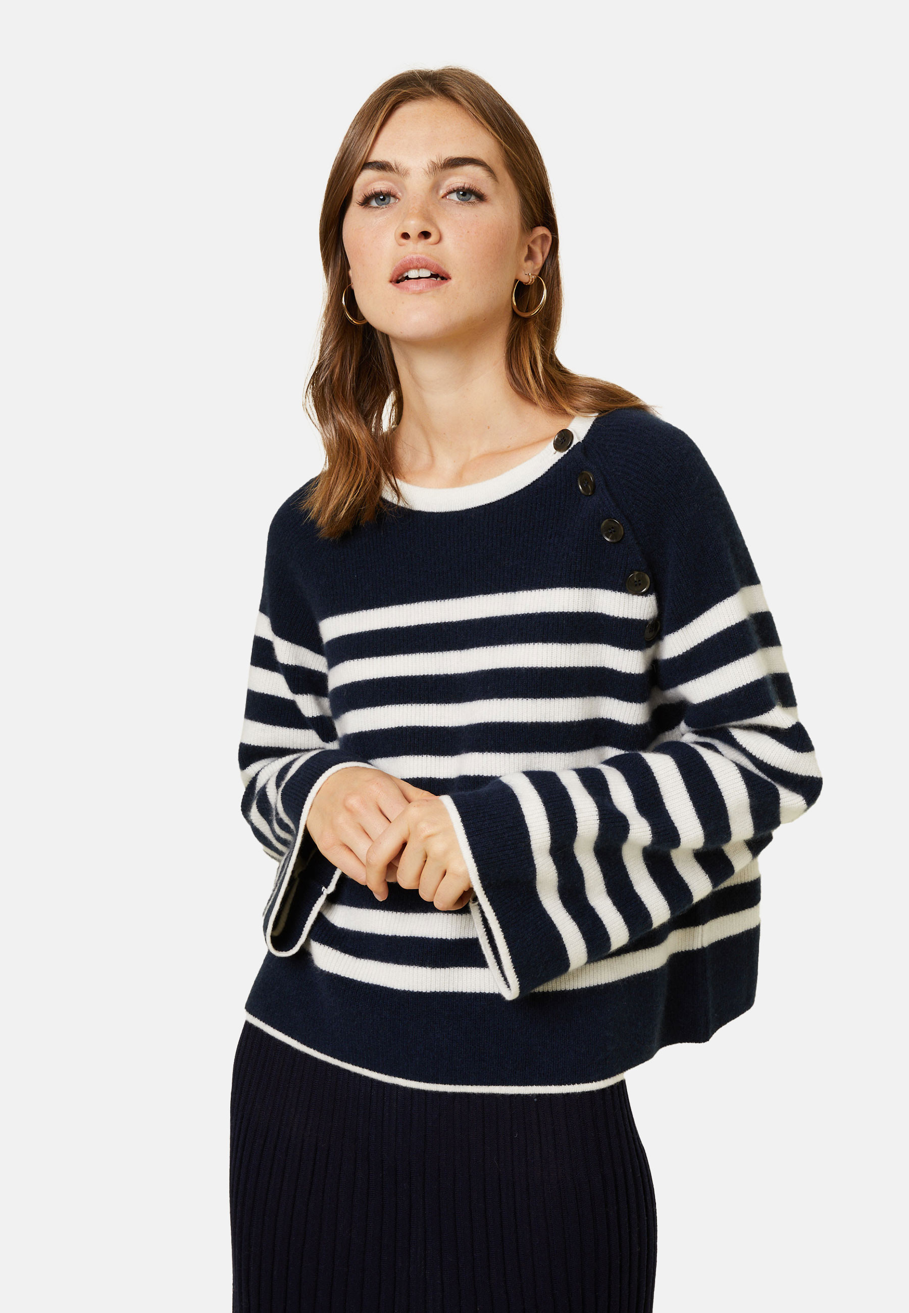 Pull marinière en cachemire à manches ample - Gaelle 7902 soleil/ecru - 15 Orange