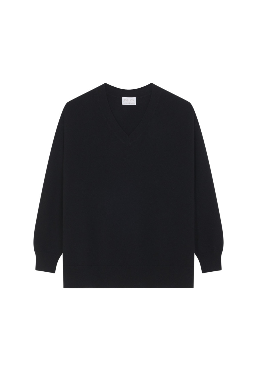 Loose sweater with V-neck slits in cashmere - Alienor