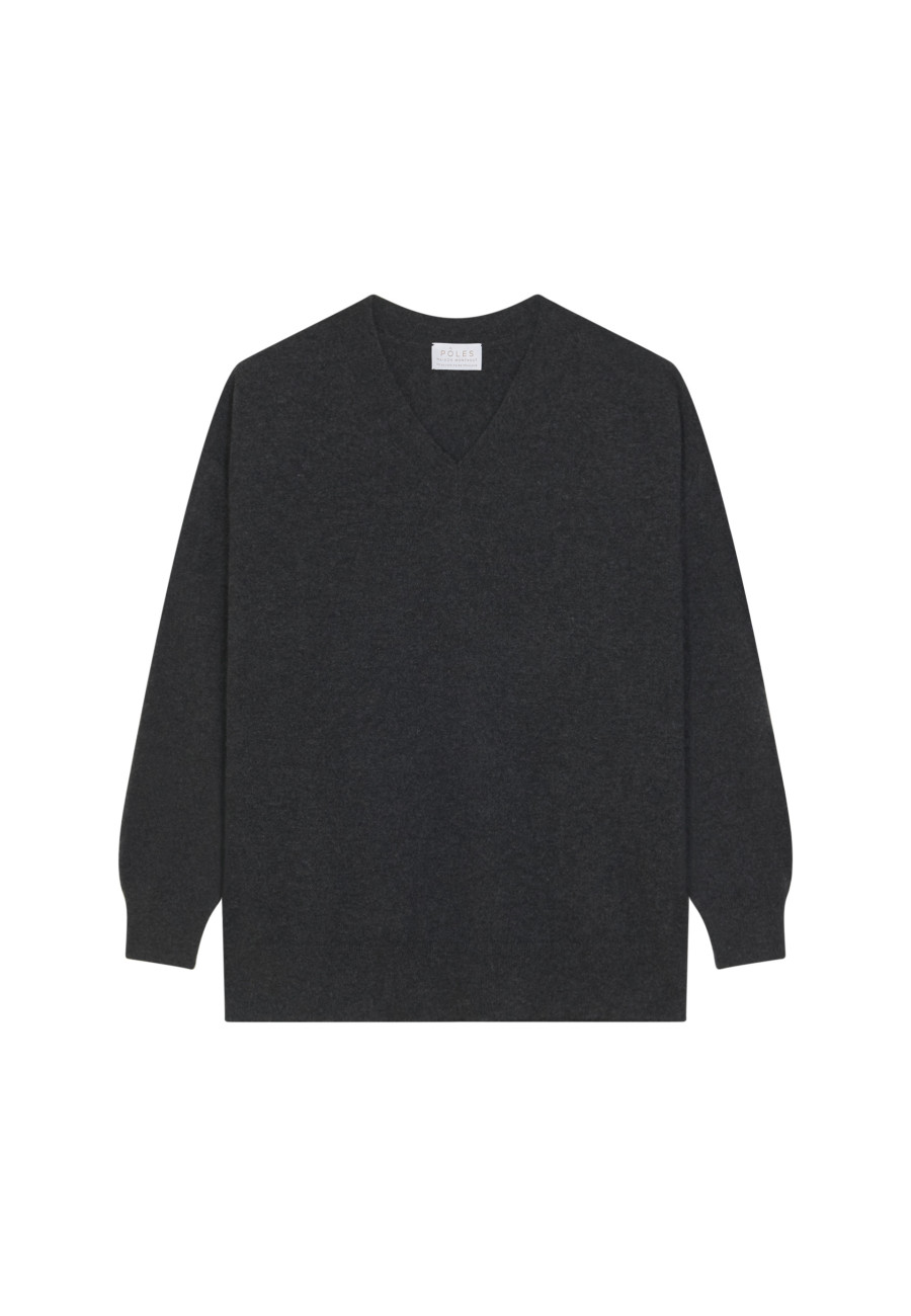 Suéter de cashmere folgado com decote em V e fendas - Alienor