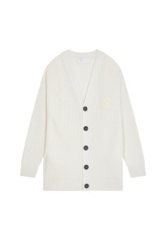 Loose buttoned cardigan with logo in merino wool - Frederic