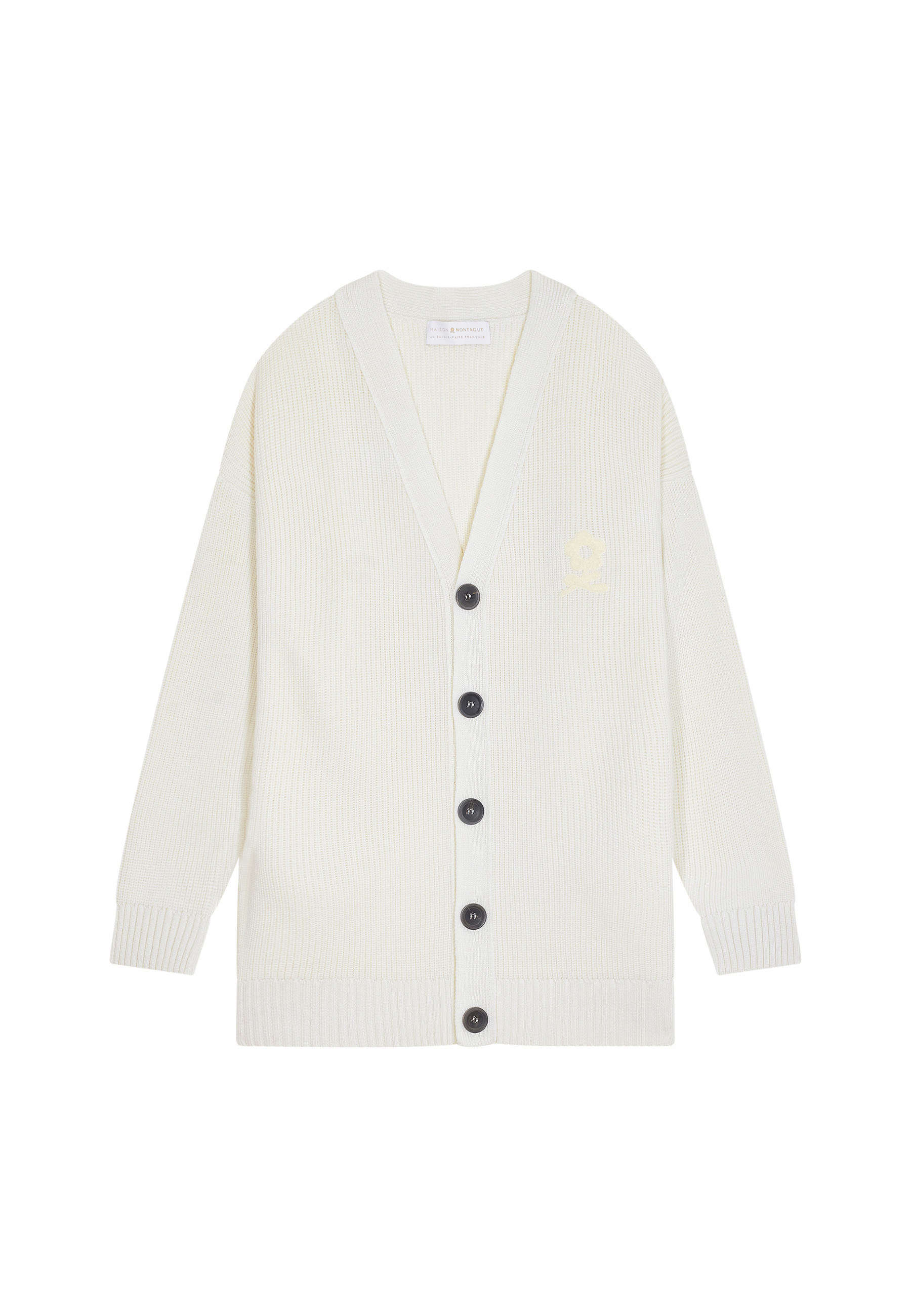 Loose buttoned cardigan with logo in merino wool - Frederic