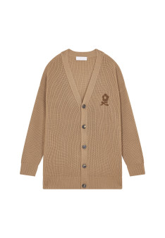 Gilet ample boutoné avec logo en laine mérinos - Frederic 7824 camel chine - 88 Camel