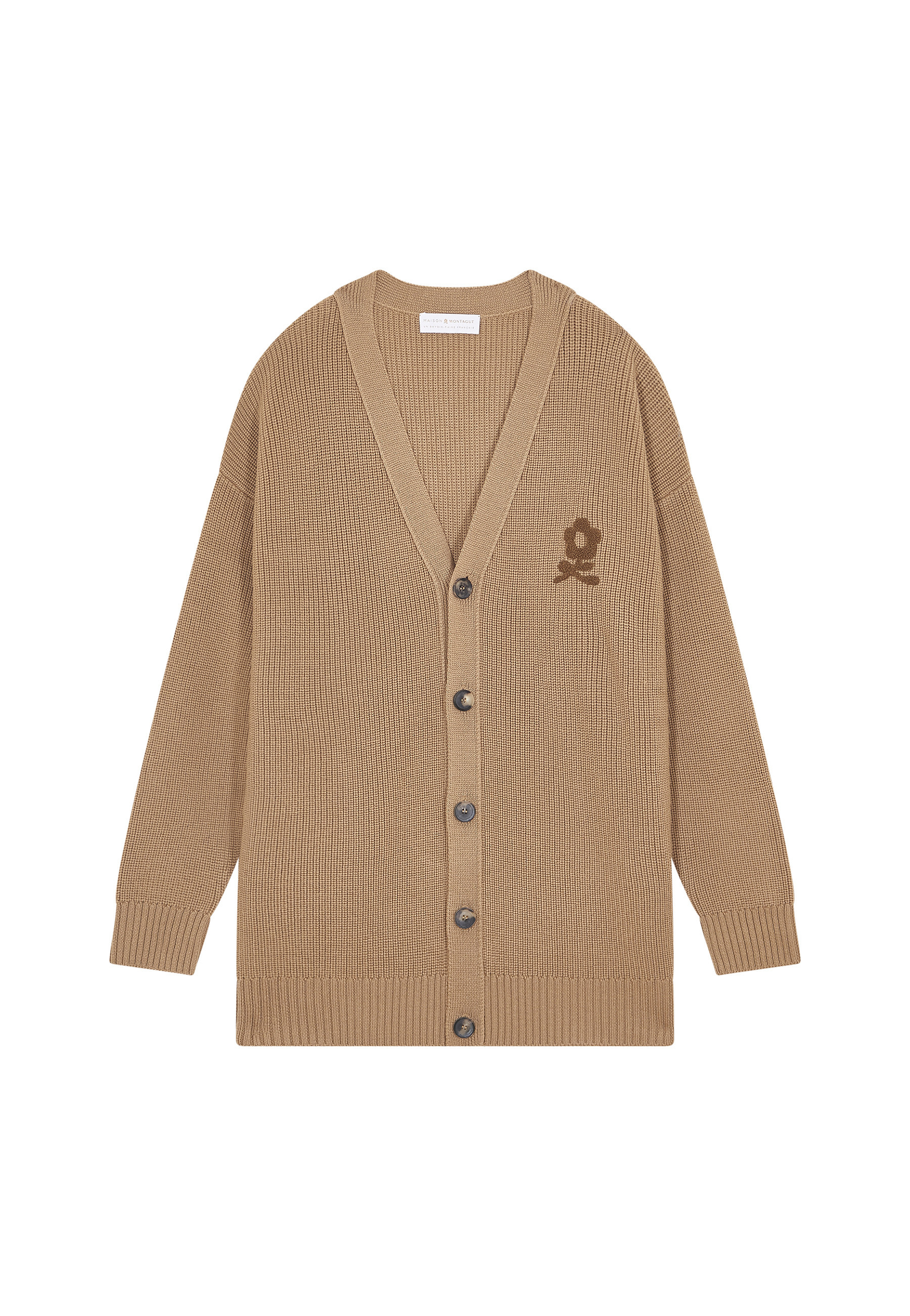 Gilet ample boutoné avec logo en laine mérinos - Frederic 7824 camel chine - 88 Camel