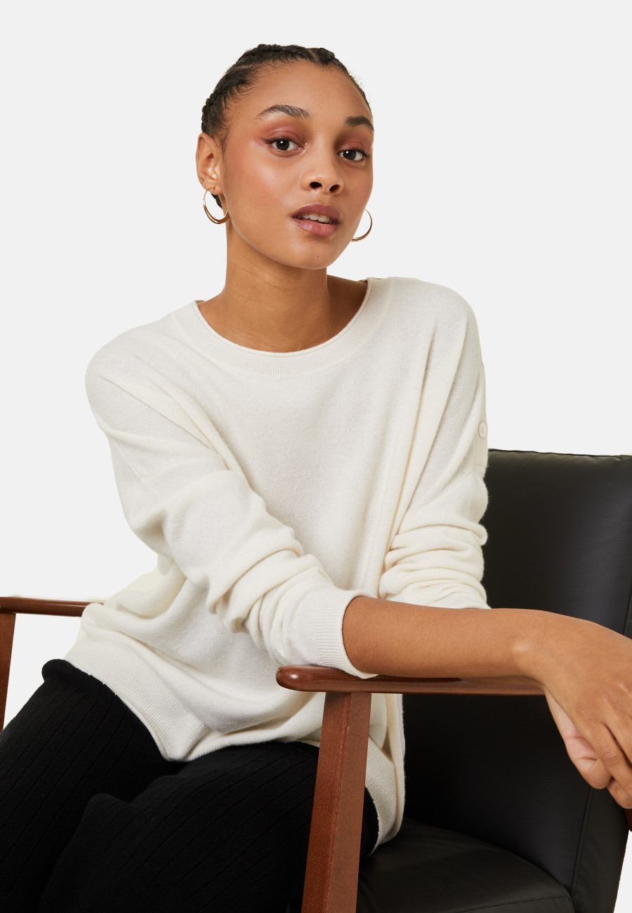 Loose-fit buttoned cashmere round-neck sweater - Acene