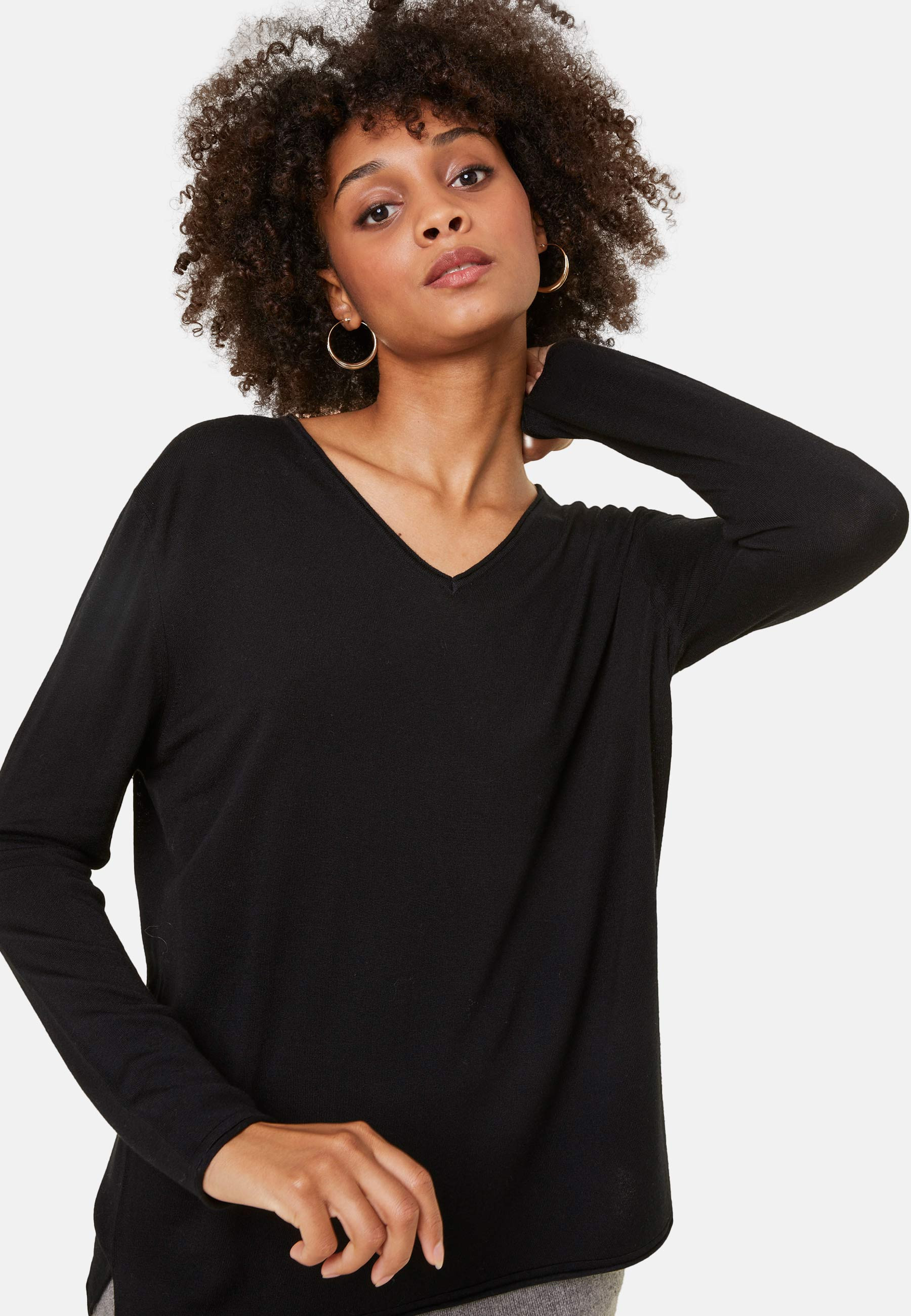 Long-sleeved cashmere bamboo t-shirt with slits - Aelys