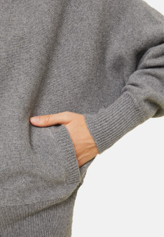 Gilet zippé à capuche manches chauves souris en cachemire et laine recyclés - Albin 7810 noir - 01 Noir