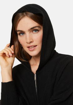 Zipped hoodie with batwing sleeves in recycled cashmere and wool - Albin