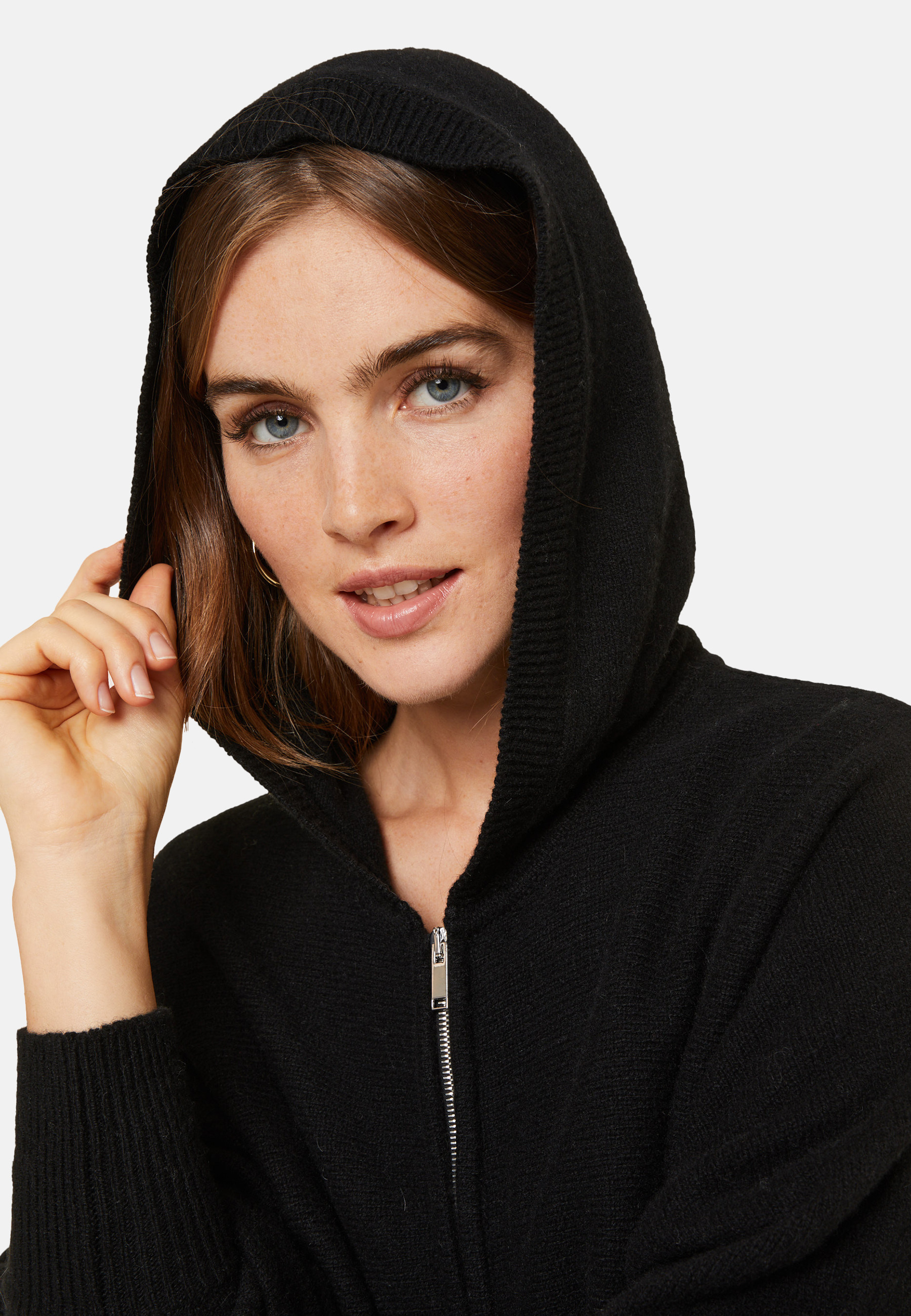Zipped hoodie with batwing sleeves in recycled cashmere and wool - Albin