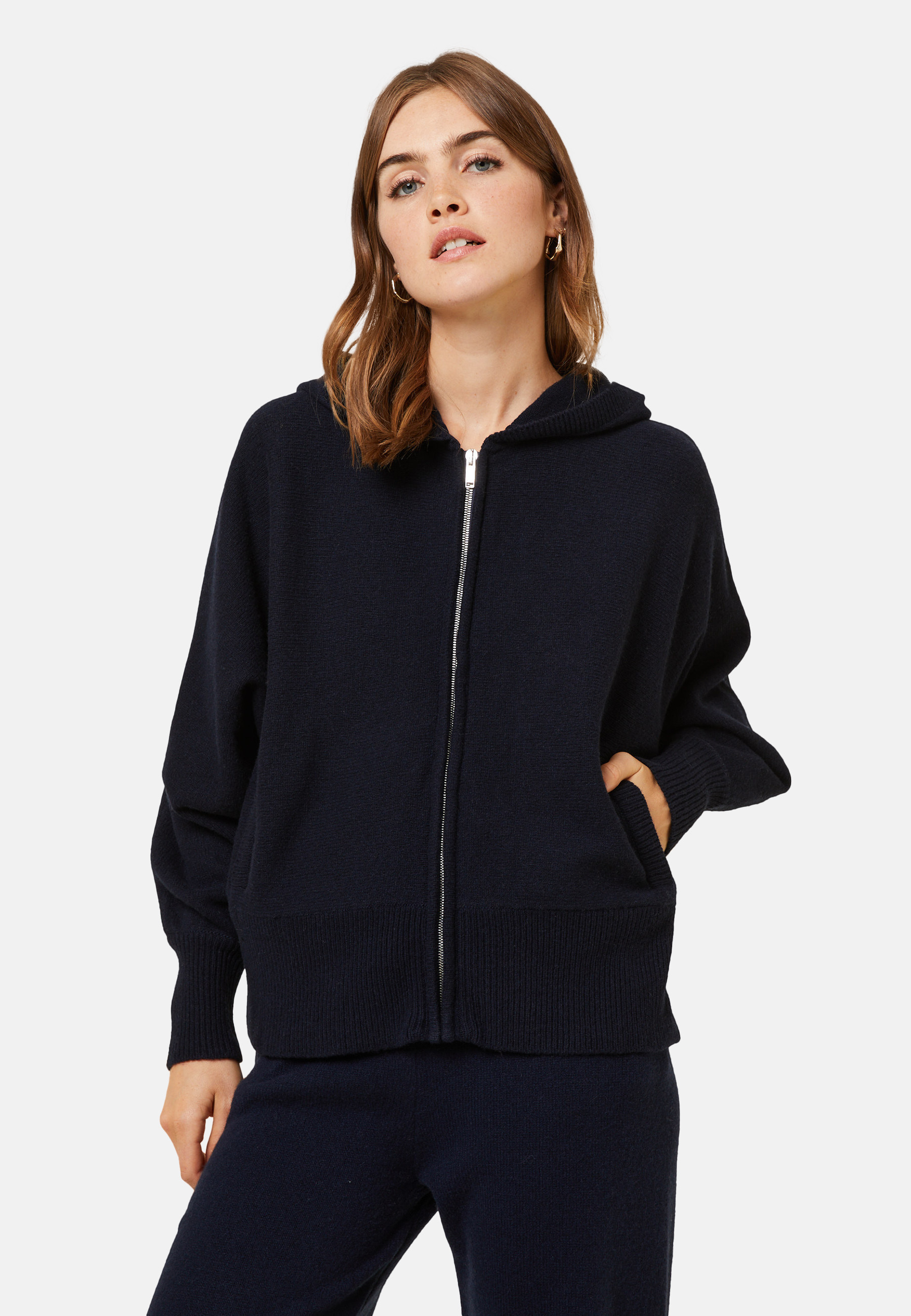 Zipped hoodie with batwing sleeves in recycled cashmere and wool - Albin
