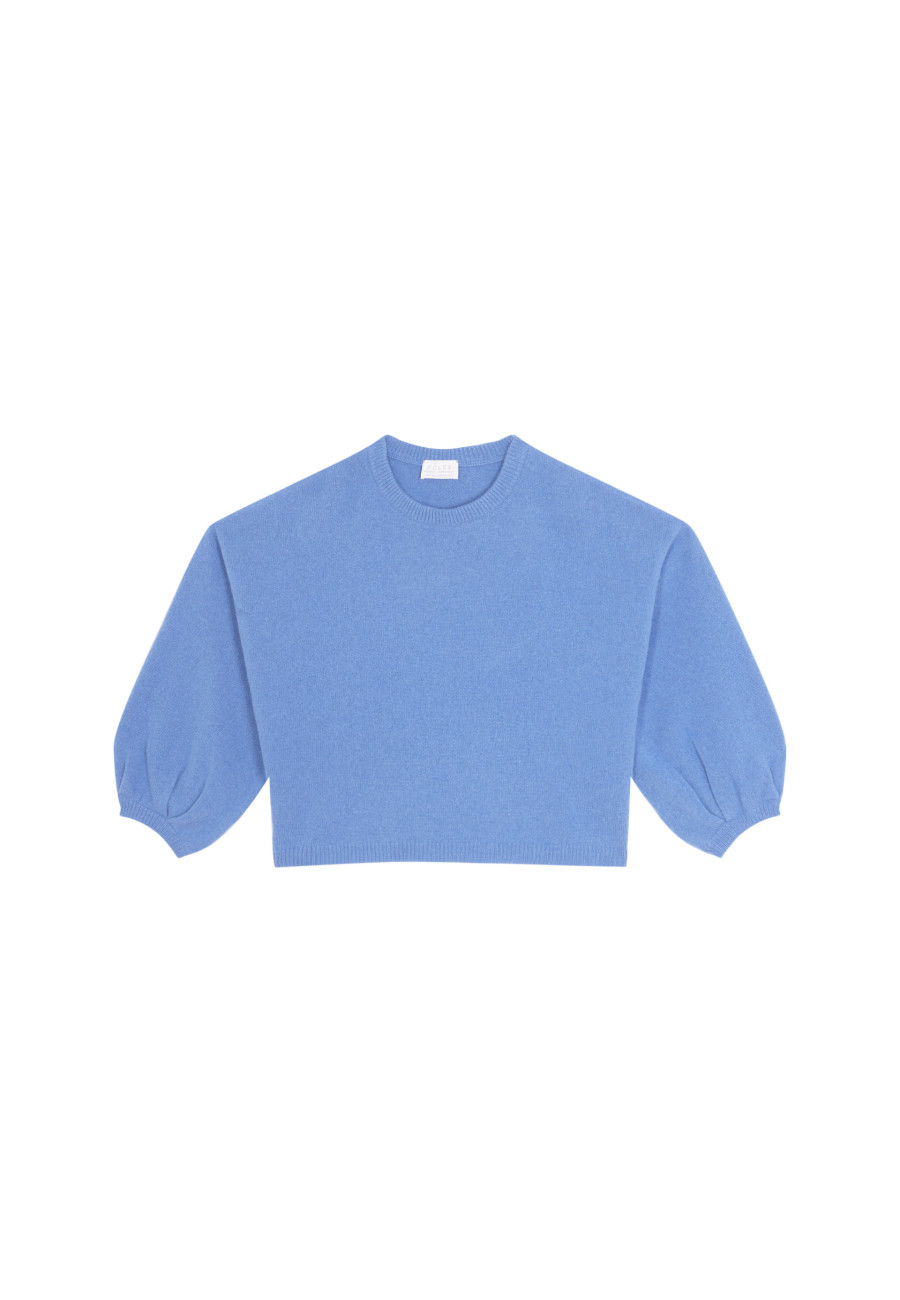 Cashmere blend round-neck sweater with puff sleeves - Lamaras