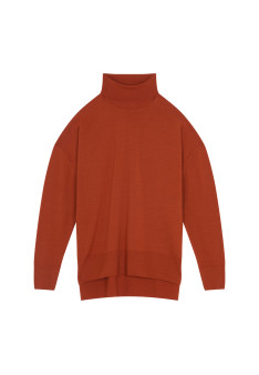 Pull col roulé à fentes en laine mérinos - Amy 7870 ecureuil - 92 Rouille