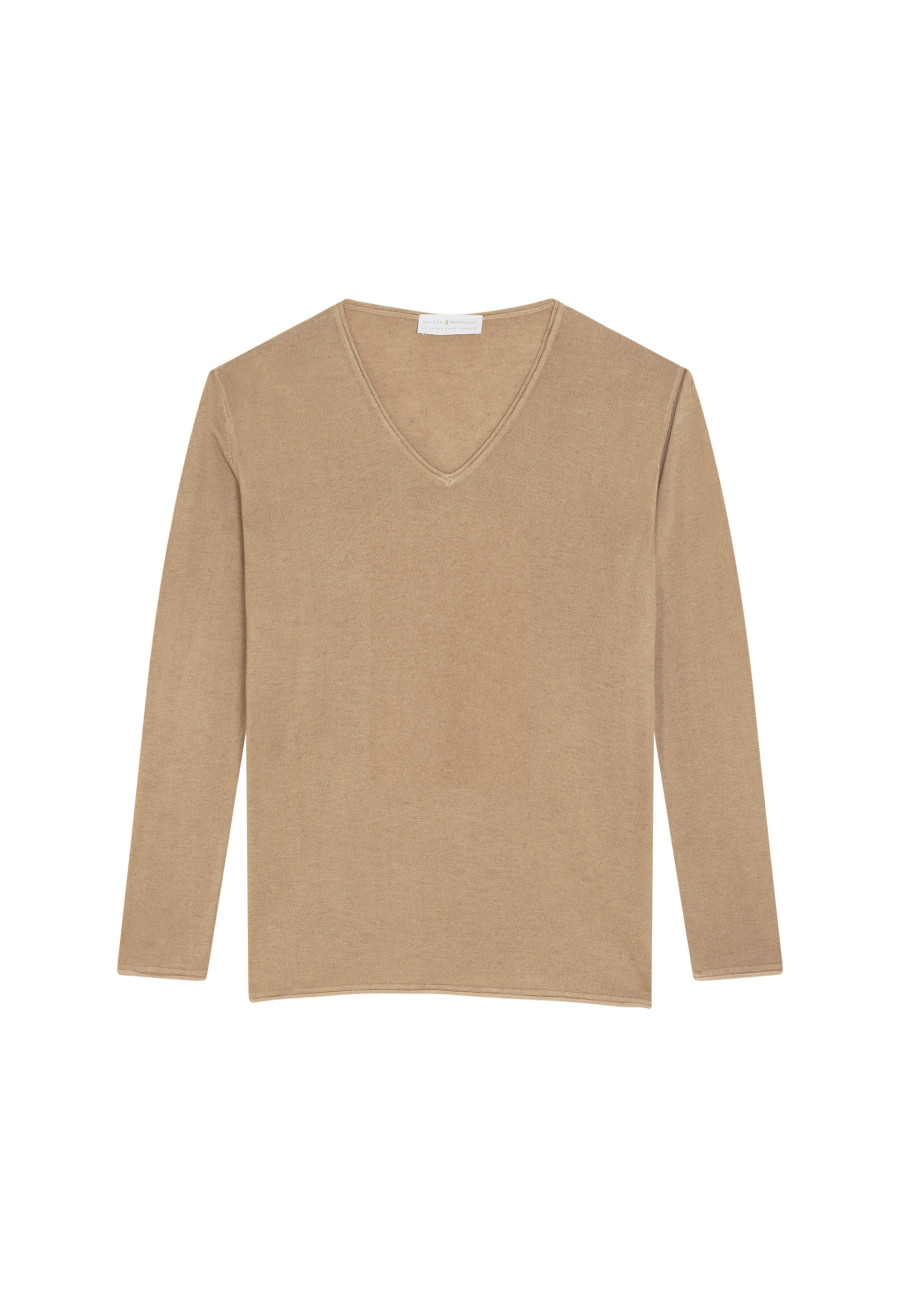 Long-sleeved cashmere bamboo t-shirt with slits - Aeline