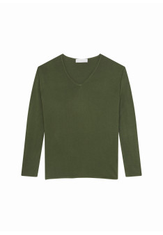 Long-sleeved cashmere bamboo t-shirt with slits - Aelys