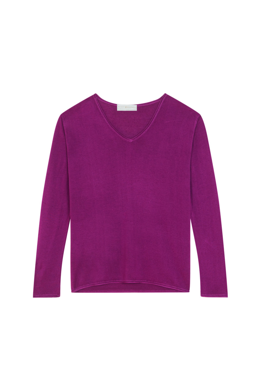 Long-sleeved cashmere bamboo t-shirt with slits - Aeline