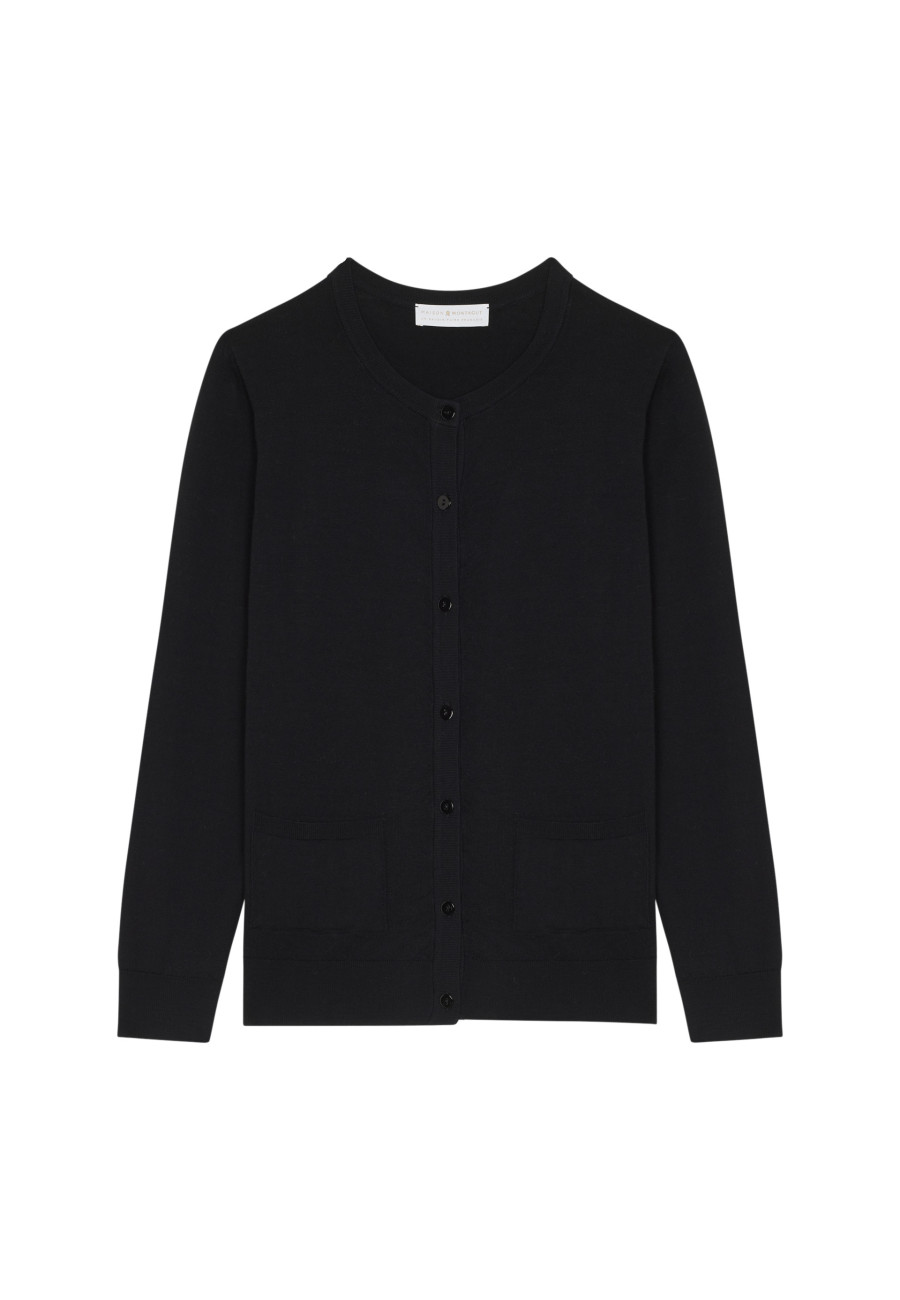 Cardigan de lã merino com gola redonda e botões e bolsos - Amalia