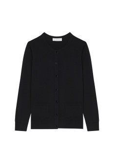 Buttoned round neck cardigan with pockets in merino wool - Amalia