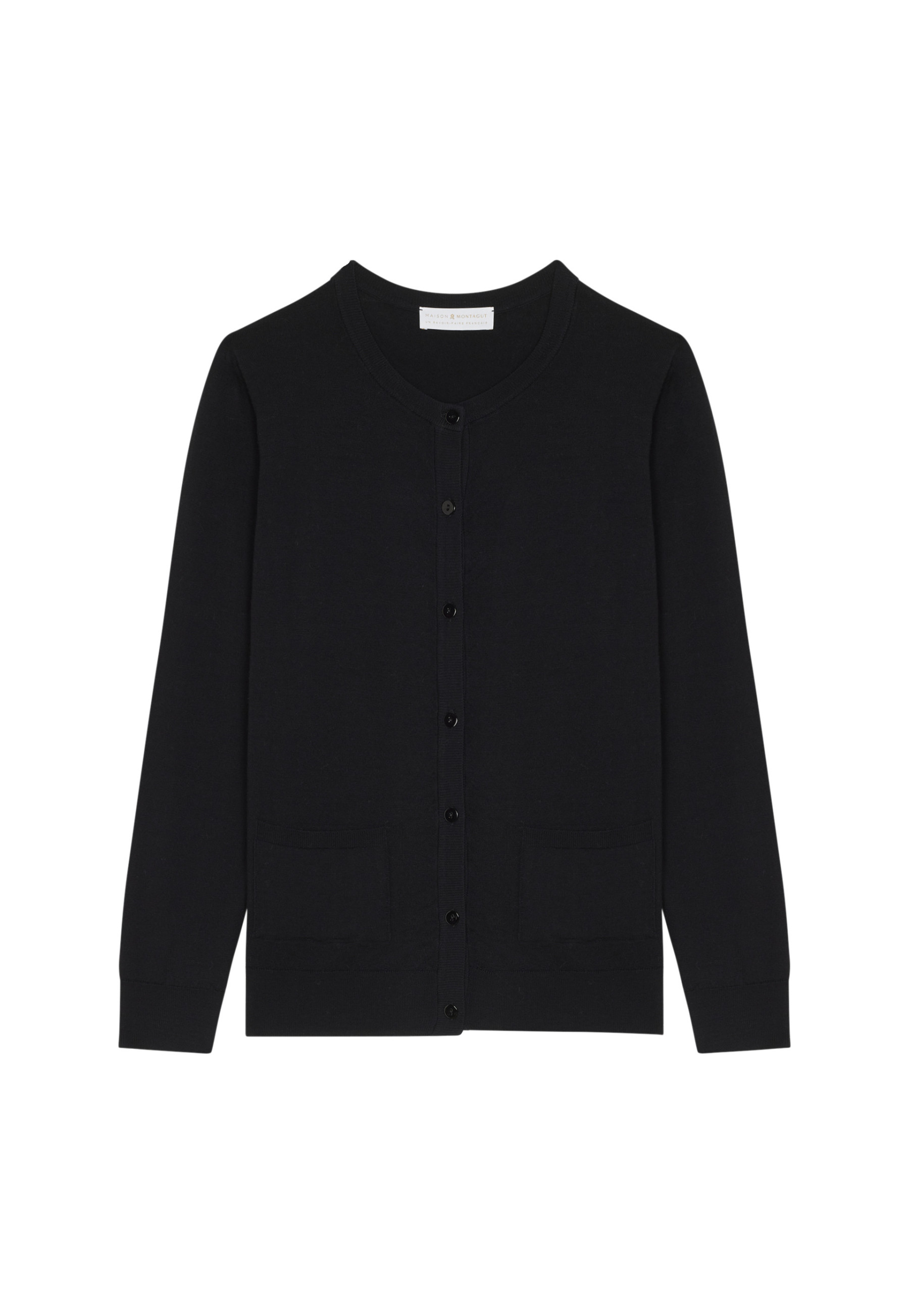 Buttoned round neck cardigan with pockets in merino wool - Amalia