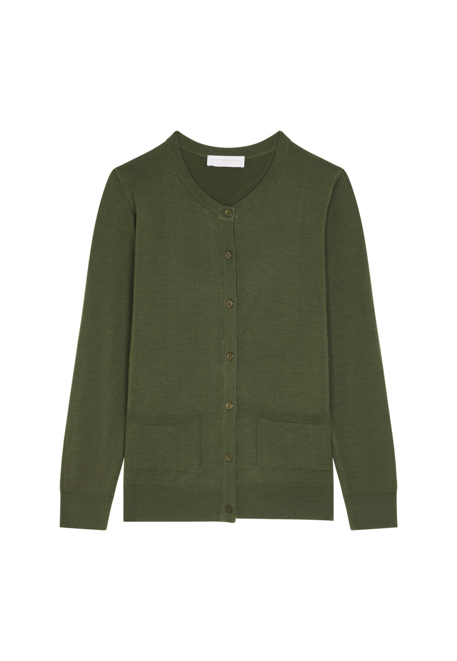 Cardigan de lã merino com gola redonda e botões e bolsos - Amalia