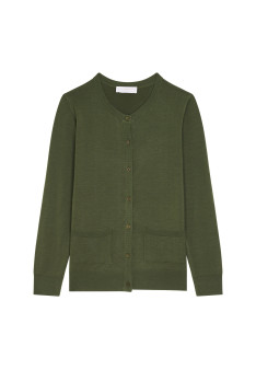 Buttoned round neck cardigan with pockets in merino wool - Amalia
