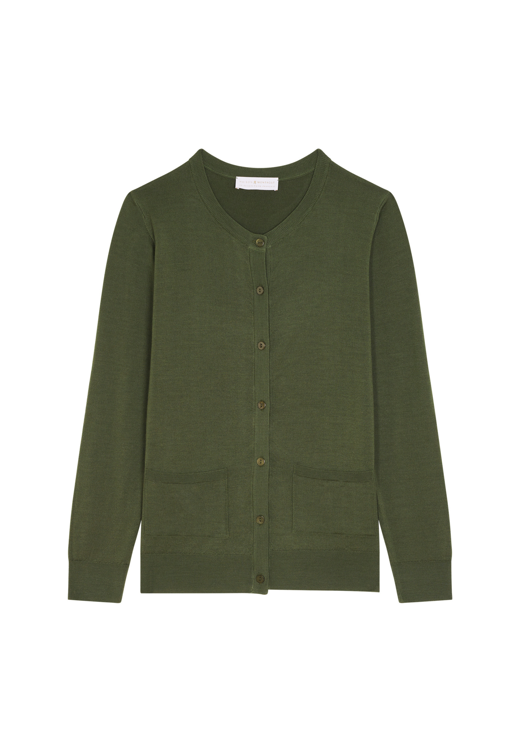 Buttoned round neck cardigan with pockets in merino wool - Amalia