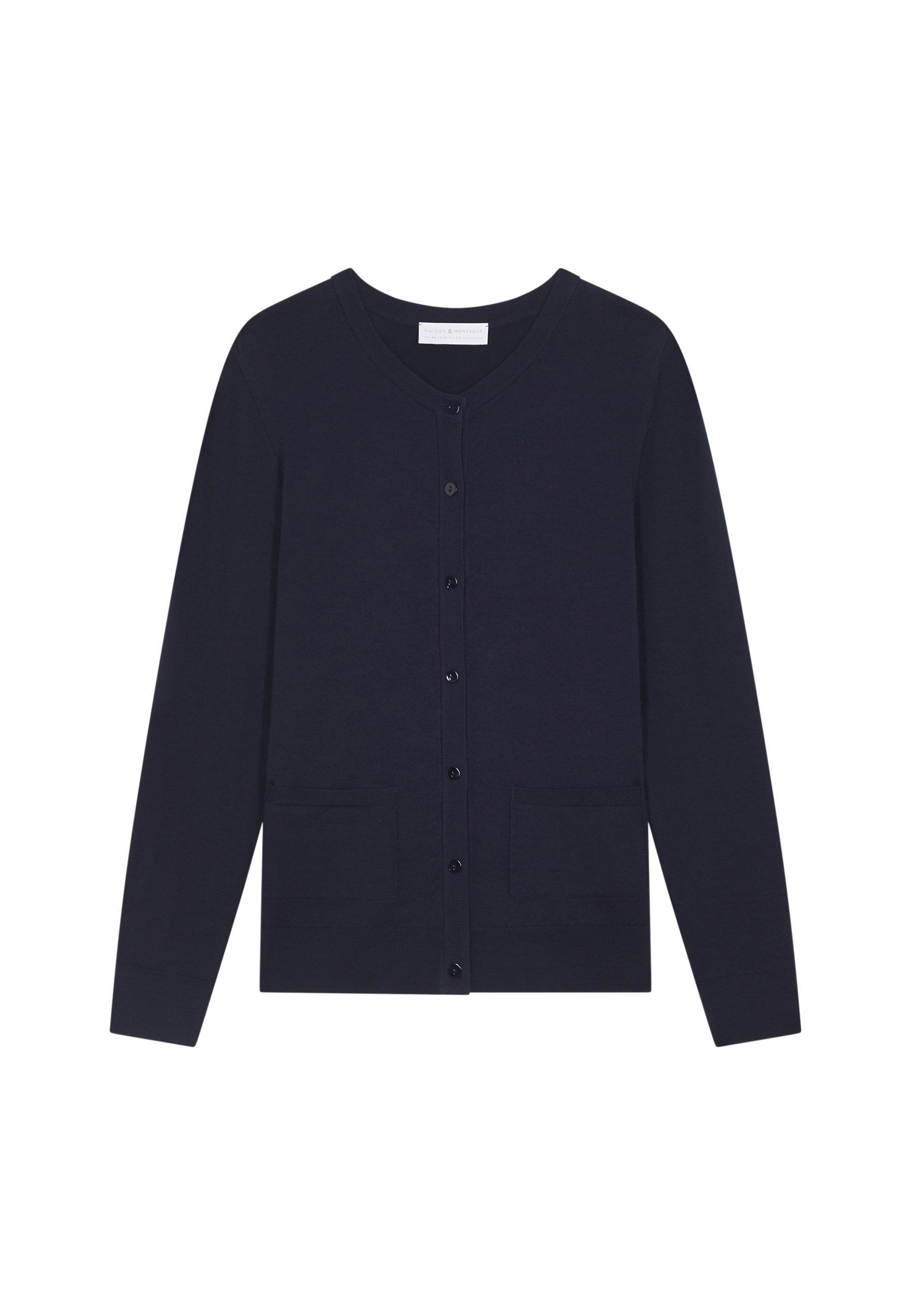 Buttoned round neck cardigan with pockets in merino wool - Amalia