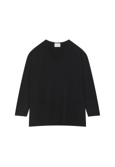 Loose V-neck sweater with pockets in merino wool - Albertine