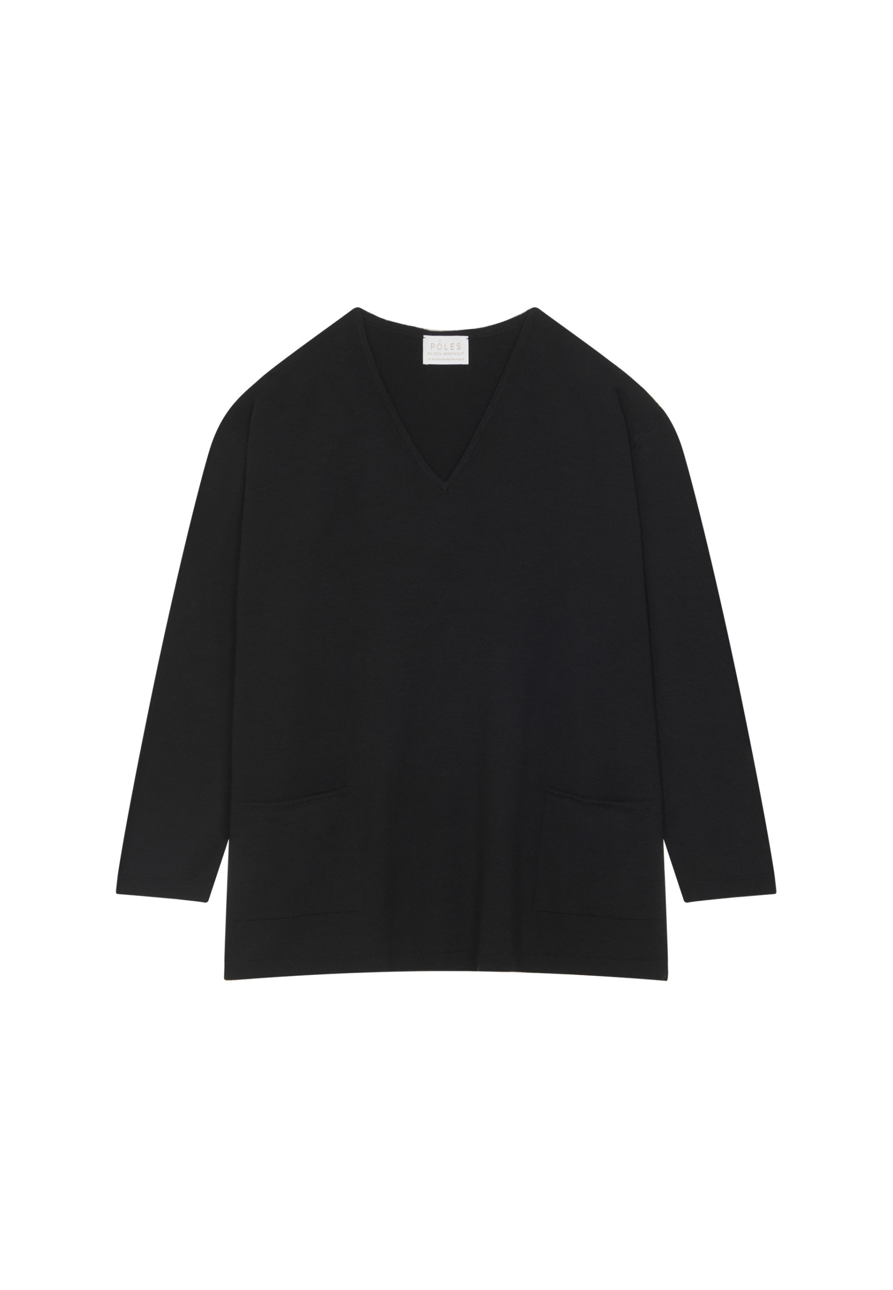 Loose V-neck sweater with pockets in merino wool - Albertine