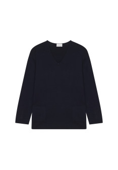 Loose V-neck sweater with pockets in merino wool - Albertine