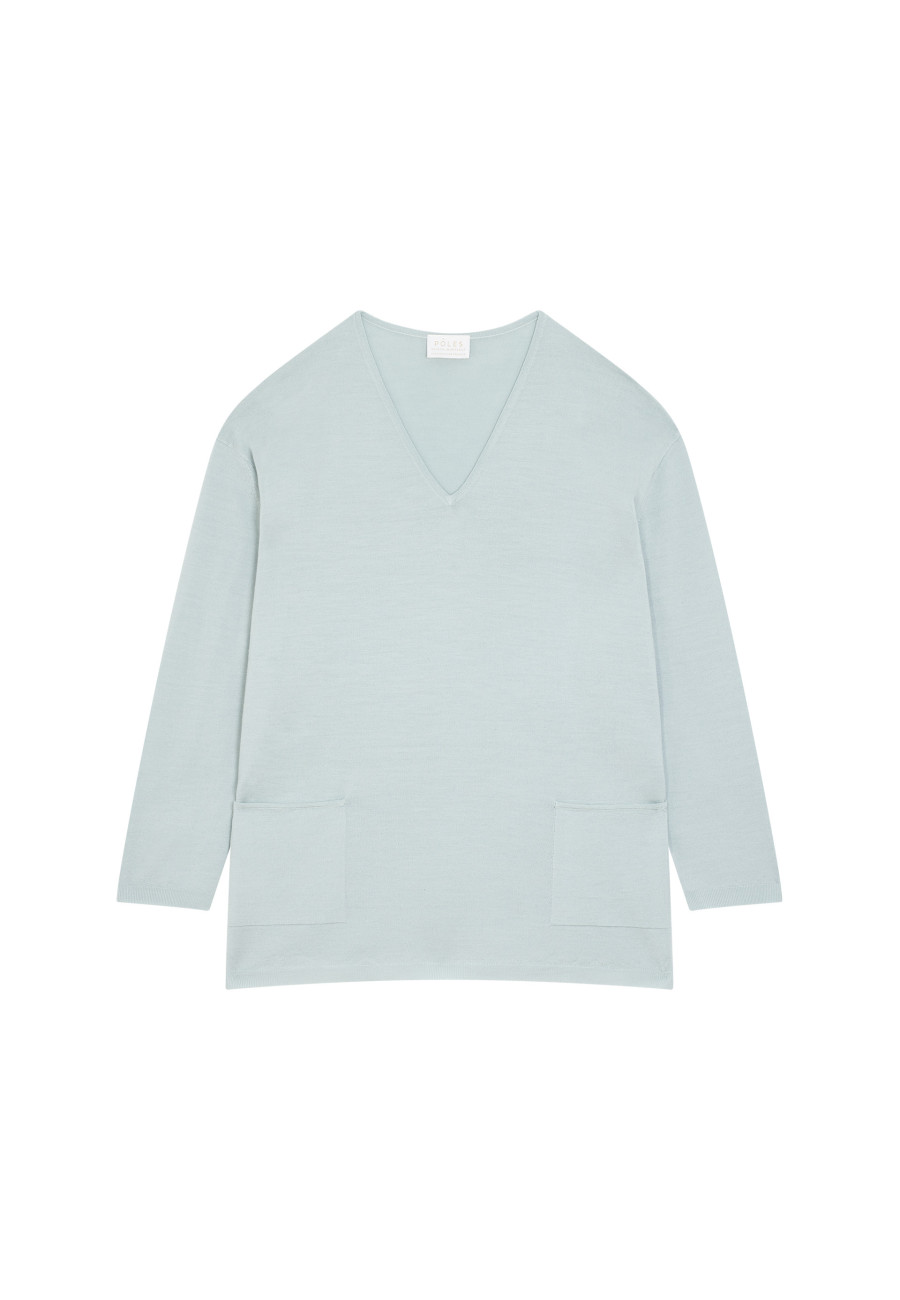 Loose V-neck sweater with pockets in merino wool - Albertine