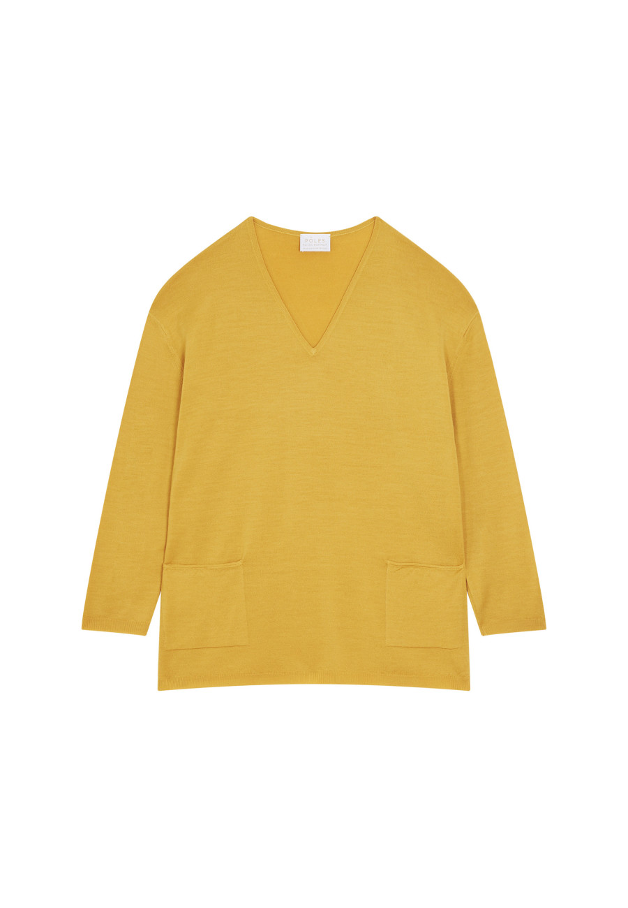 Loose V-neck sweater with pockets in merino wool - Albertine