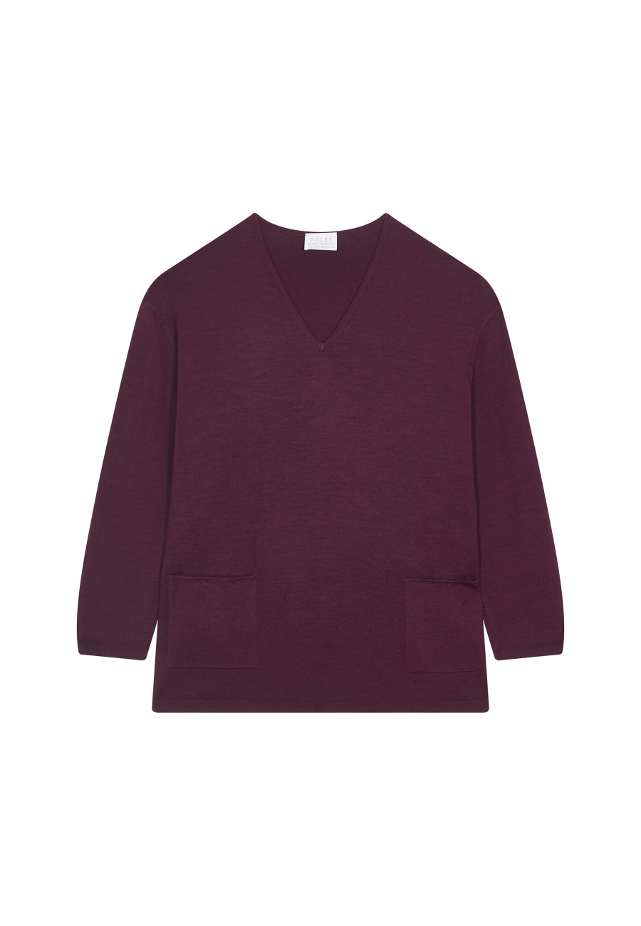 Loose V-neck sweater with pockets in merino wool - Albertine