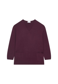Loose V-neck sweater with pockets in merino wool - Albertine