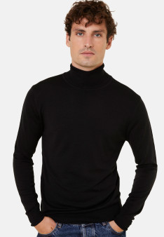 Turtleneck sweater with logo in merino wool - Enzo