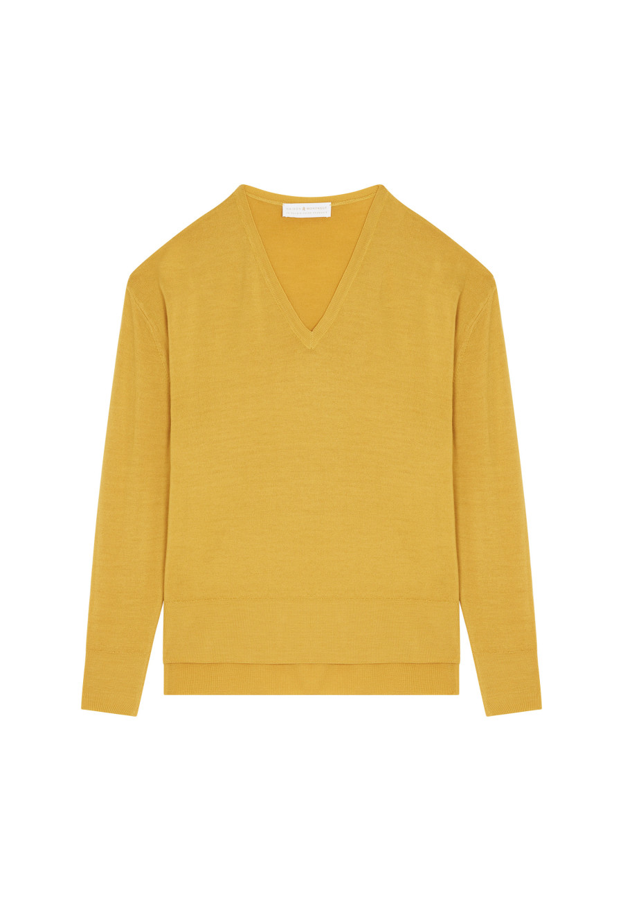 Merino wool V-neck sweater with slits - Aurora