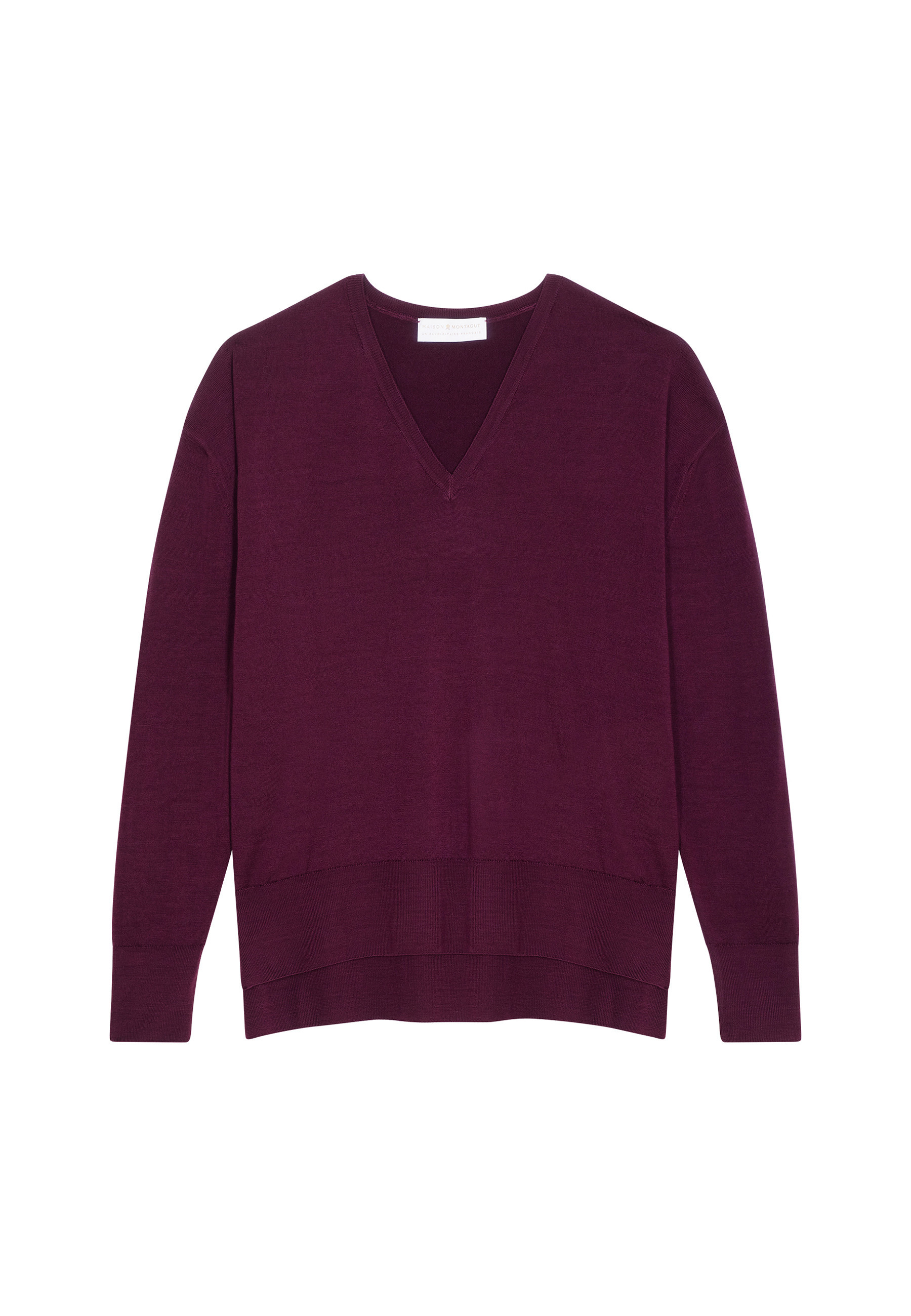 Pull col V à fentes en laine mérinos - Aurora 7882 prune - 18 Violet foncé