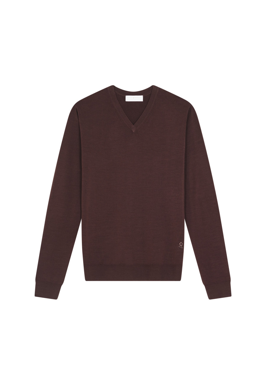 V-neck jumper in merino wool - Elmo