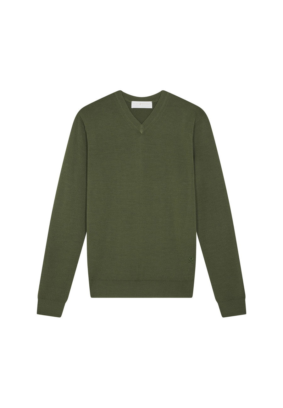 V-neck jumper in merino wool - Elmo