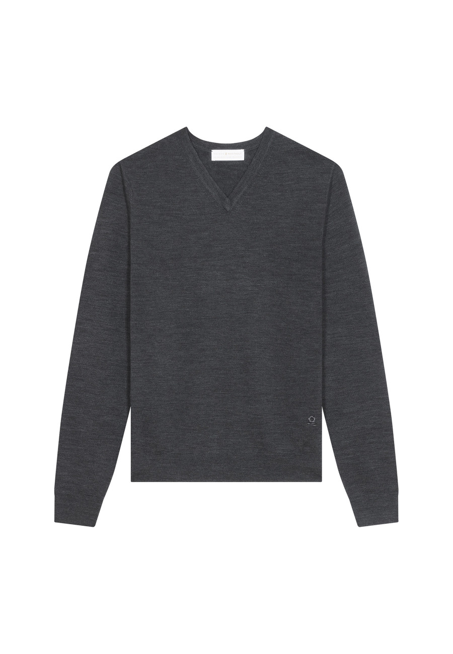 V-neck jumper in merino wool - Elmo